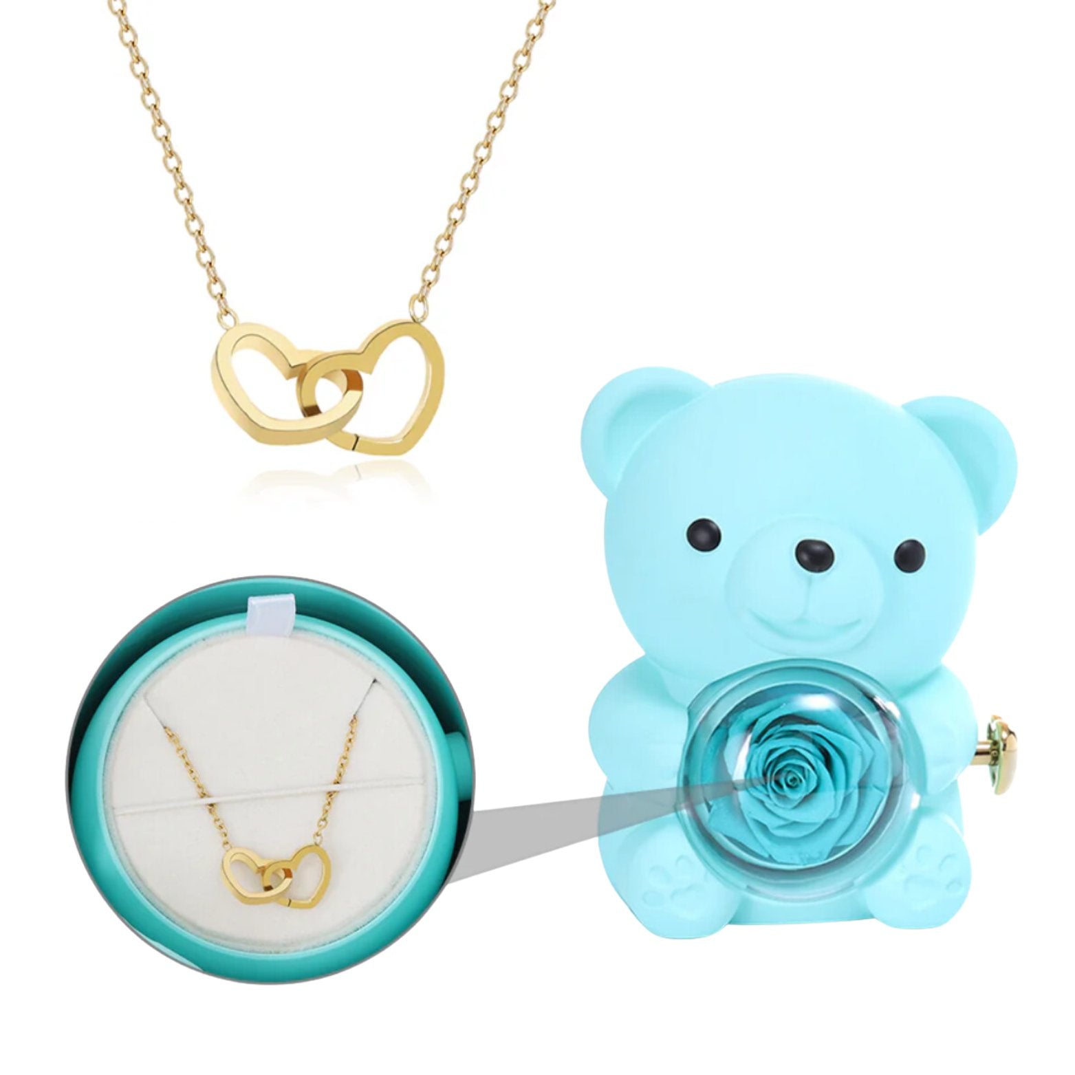 TEEPOLLO Custom Forever Rose Bear Engraved Necklace