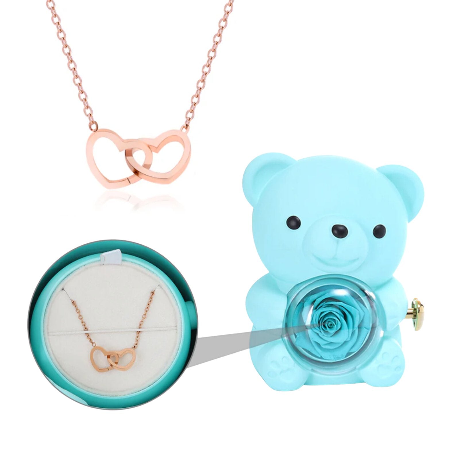 TEEPOLLO Custom Forever Rose Bear Engraved Necklace