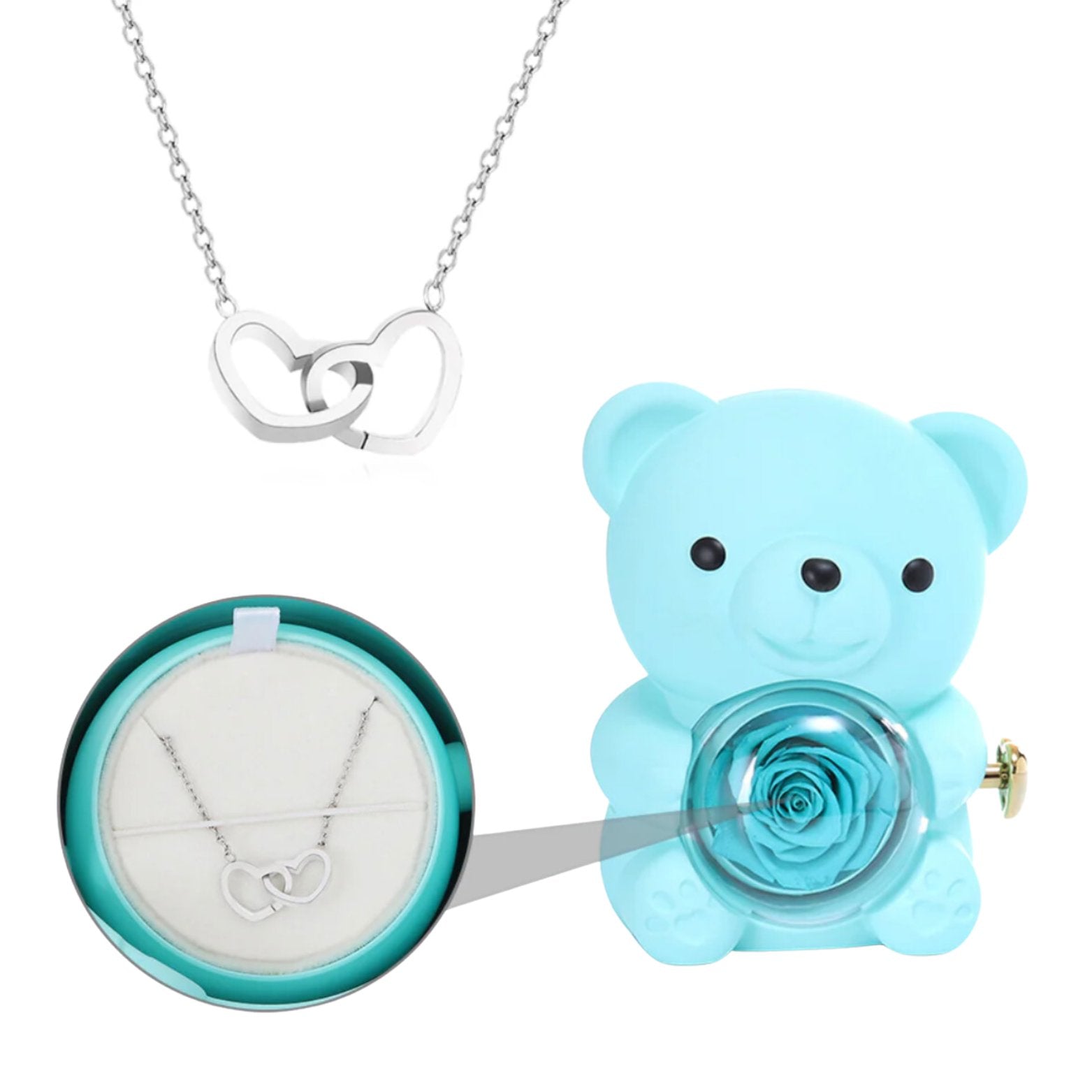 TEEPOLLO Custom Forever Rose Bear Engraved Necklace