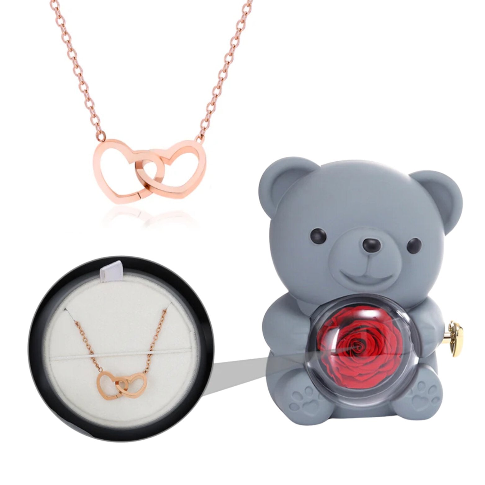 TEEPOLLO Custom Forever Rose Bear Engraved Necklace