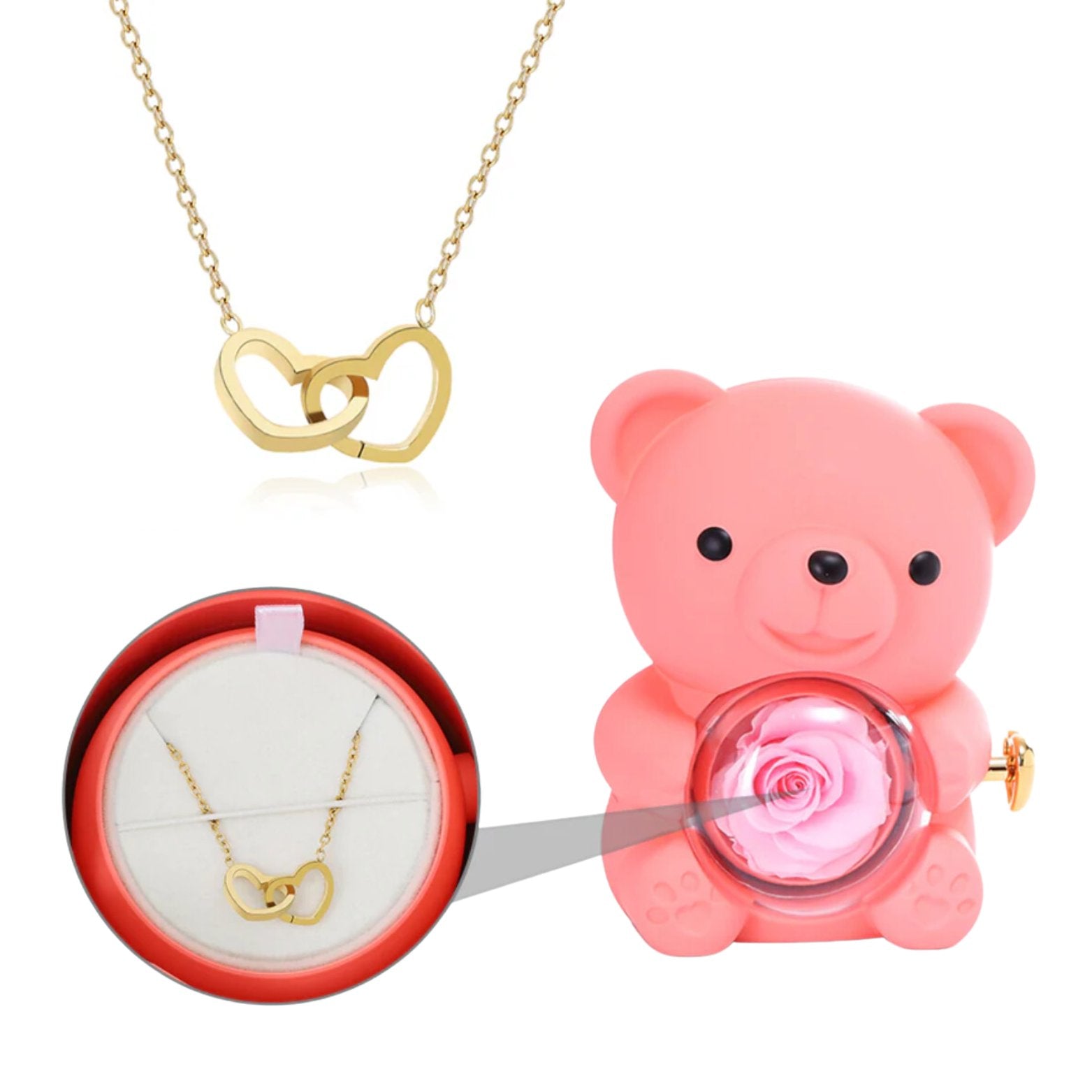 TEEPOLLO Custom Forever Rose Bear Engraved Necklace