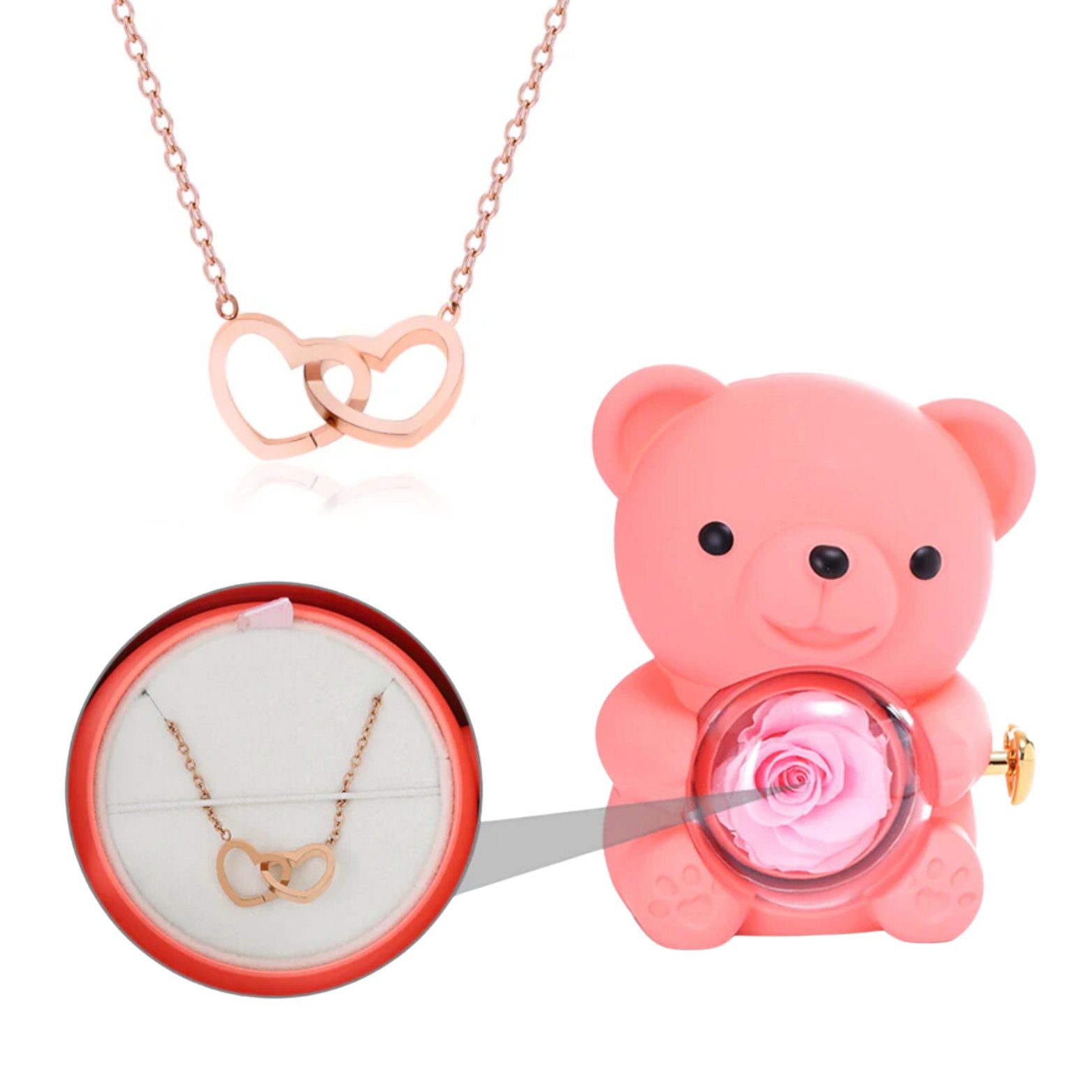 TEEPOLLO Custom Forever Rose Bear Engraved Necklace