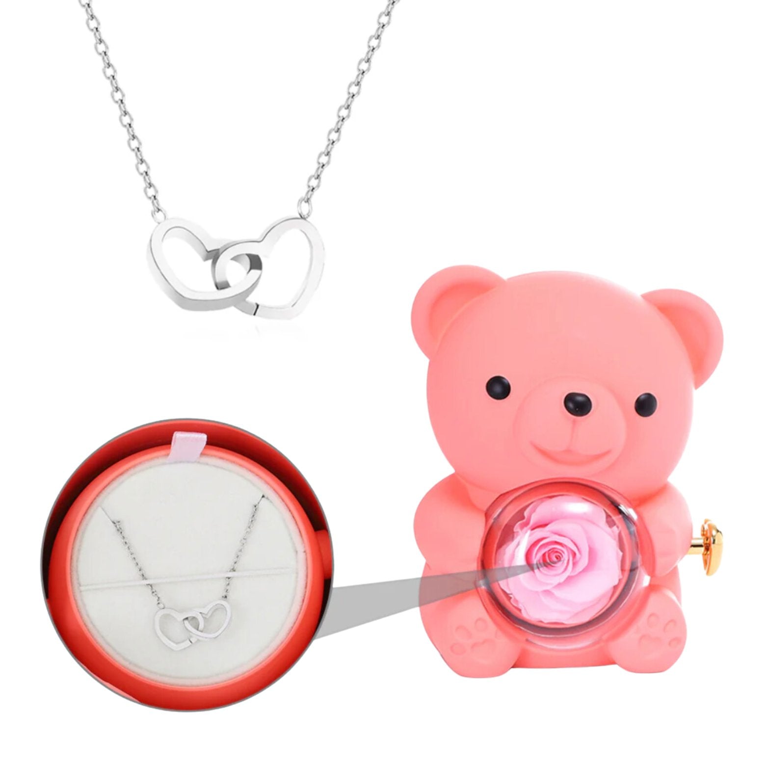 TEEPOLLO Custom Forever Rose Bear Engraved Necklace