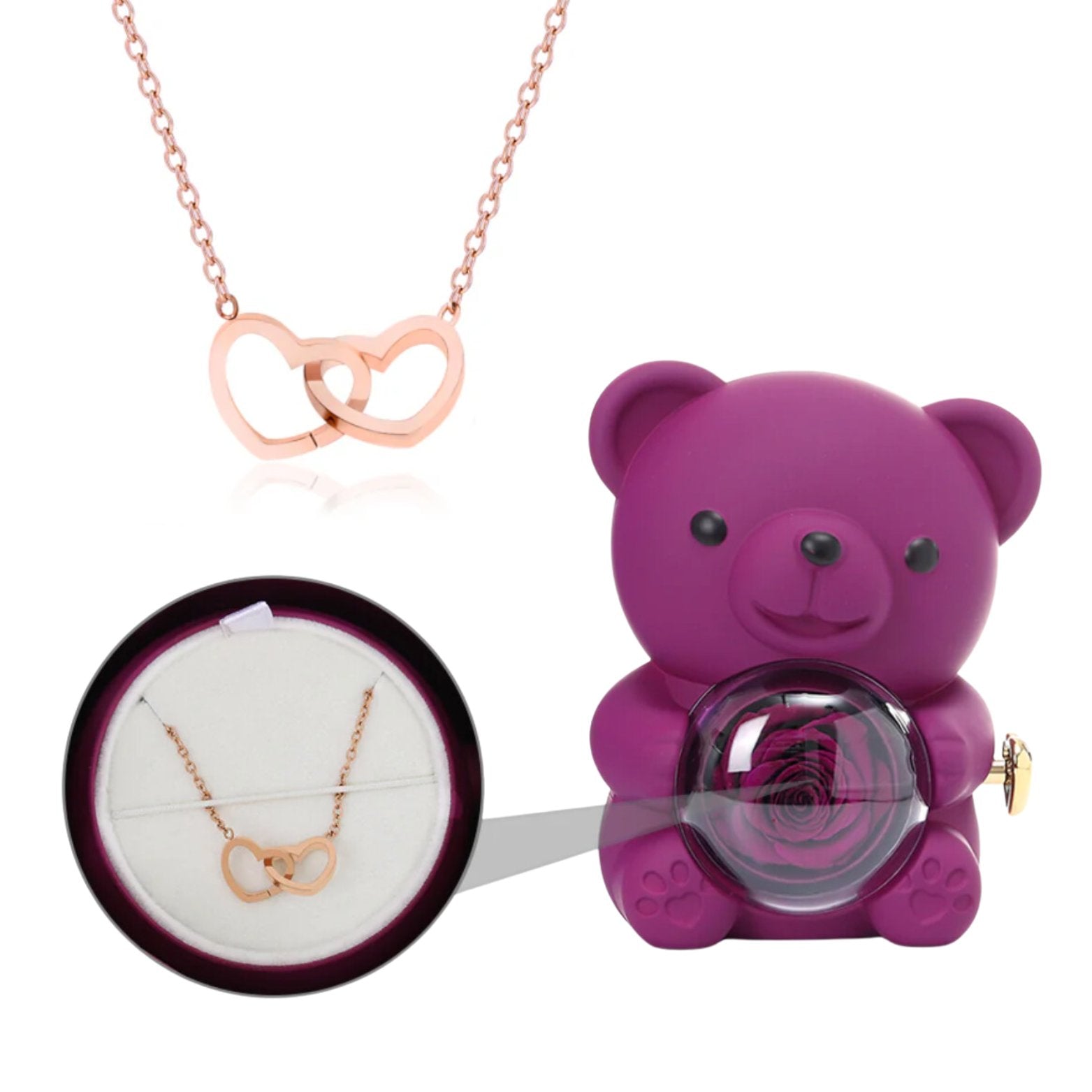 TEEPOLLO Custom Forever Rose Bear Engraved Necklace