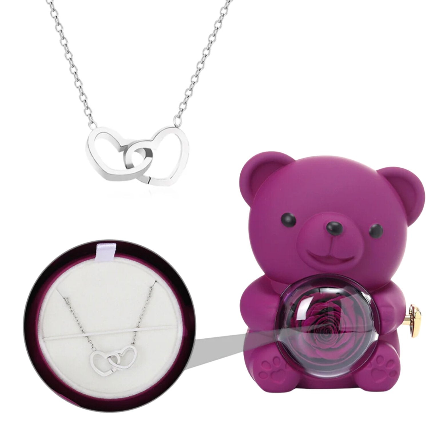 TEEPOLLO Custom Forever Rose Bear Engraved Necklace