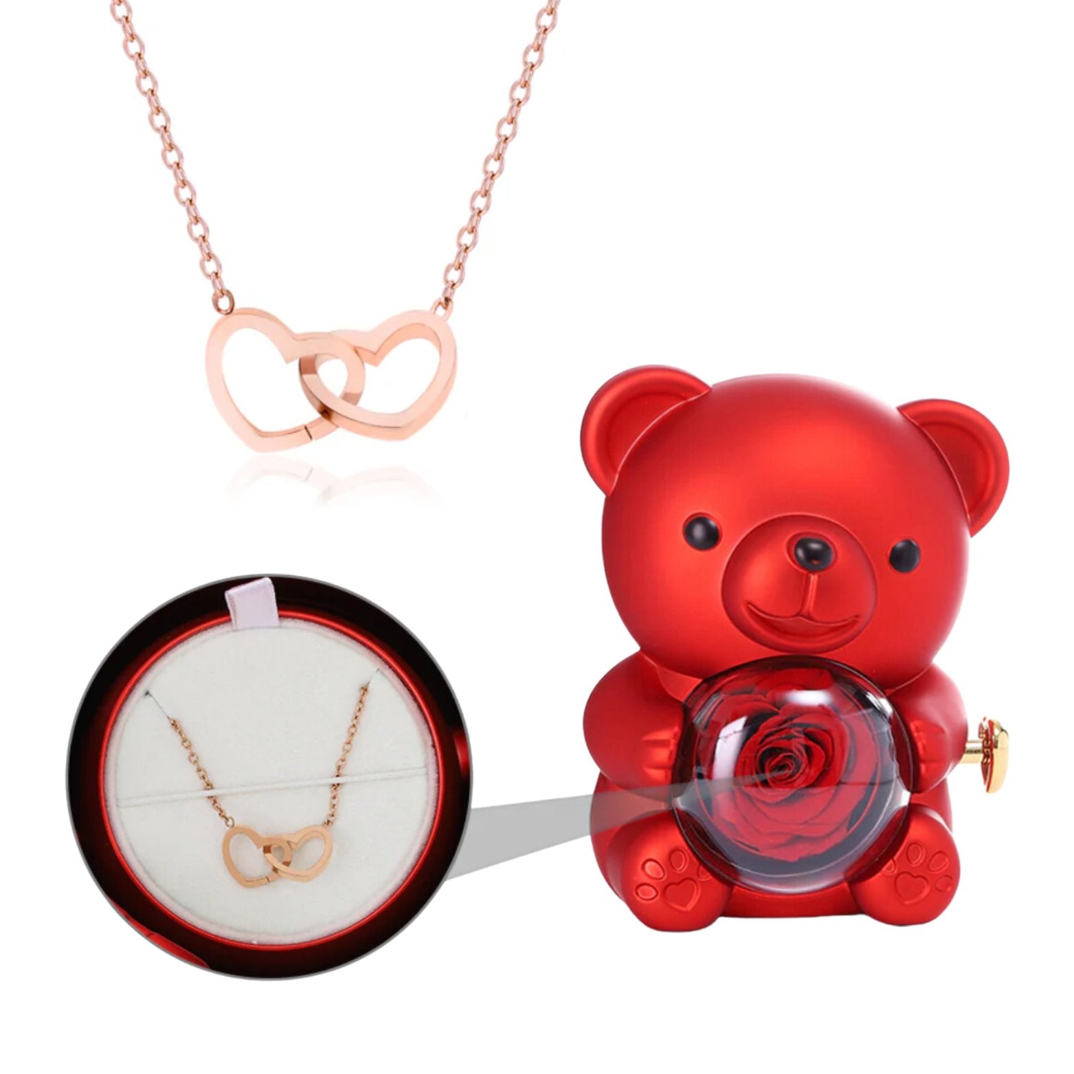 TEEPOLLO Custom Forever Rose Bear Engraved Necklace