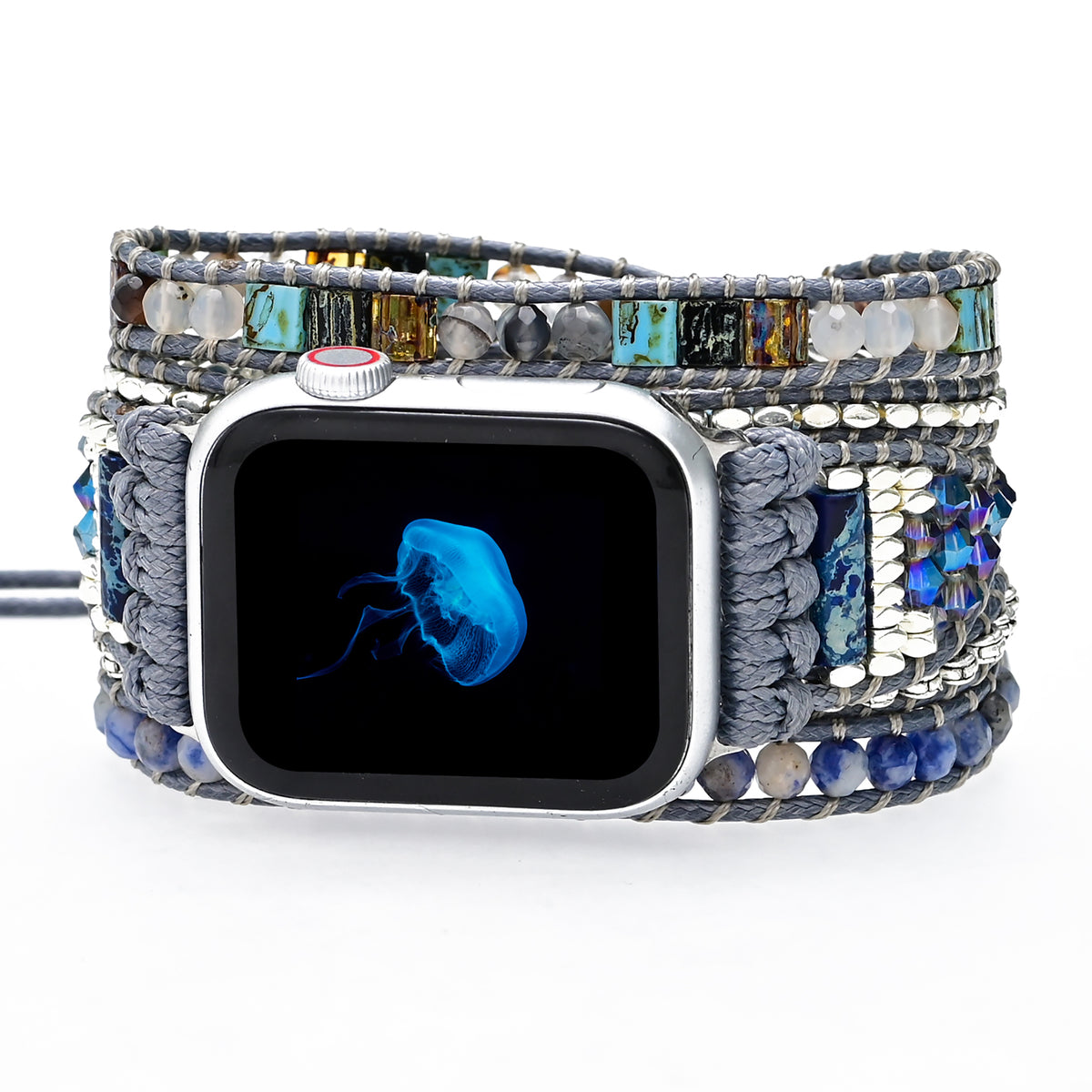 TEEPOLLO Handmade Blue Veins Stone Wrap Apple Watch Bracelet Bands