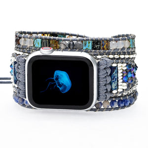 TEEPOLLO Handmade Blue Veins Stone Wrap Apple Watch Bracelet Bands