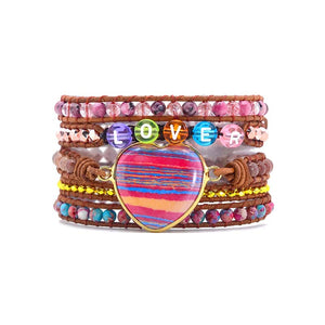 TEEPOLLO Red Lover Boho Jasper Stone Wrap Bracelets