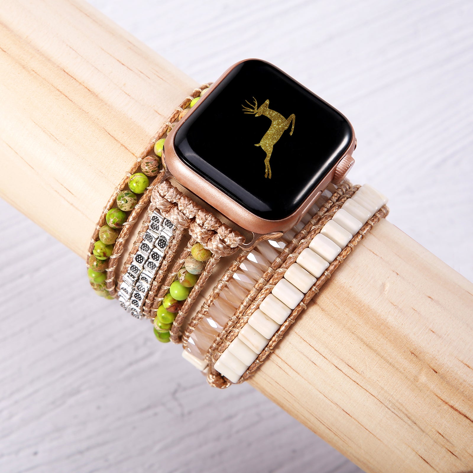 TEEPOLLO Green Jasper Stone Apple Watch Band Bracelet