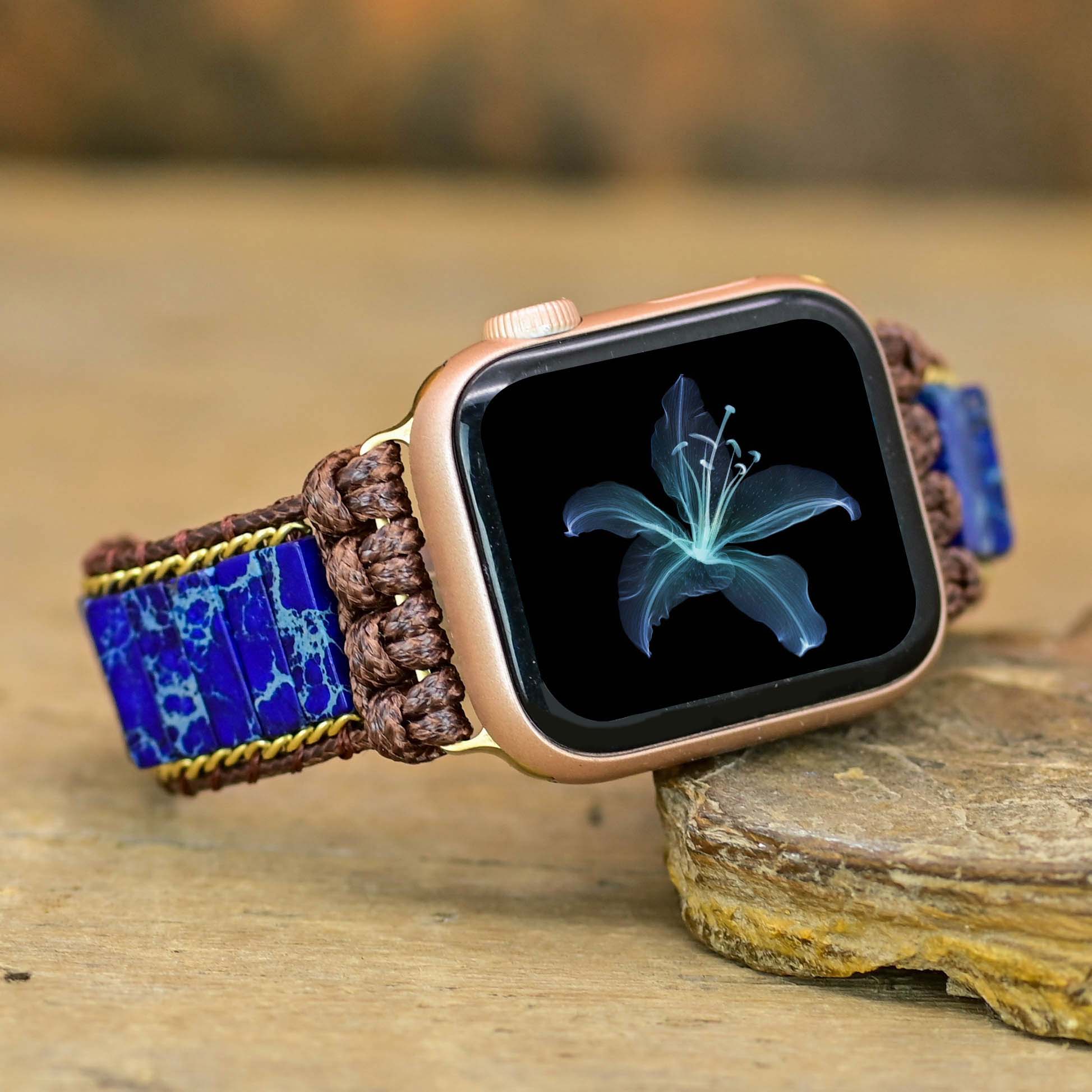 TEEPOLLO Blue Emperor Stone Leather Apple Watch Strap for Women 38mm