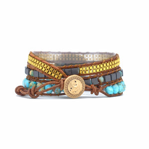 TEEPOLLO Bohemian Blue Turquoise Wrap Bracelet