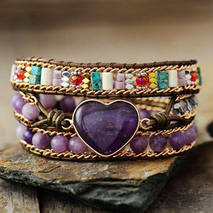 TEEPOLLO Royal Amethyst Heart Wrap Bracelet
