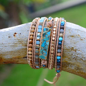 TEEPOLLO Customized Bohemian Blue Crystal Turquoise Wrap Bracelet