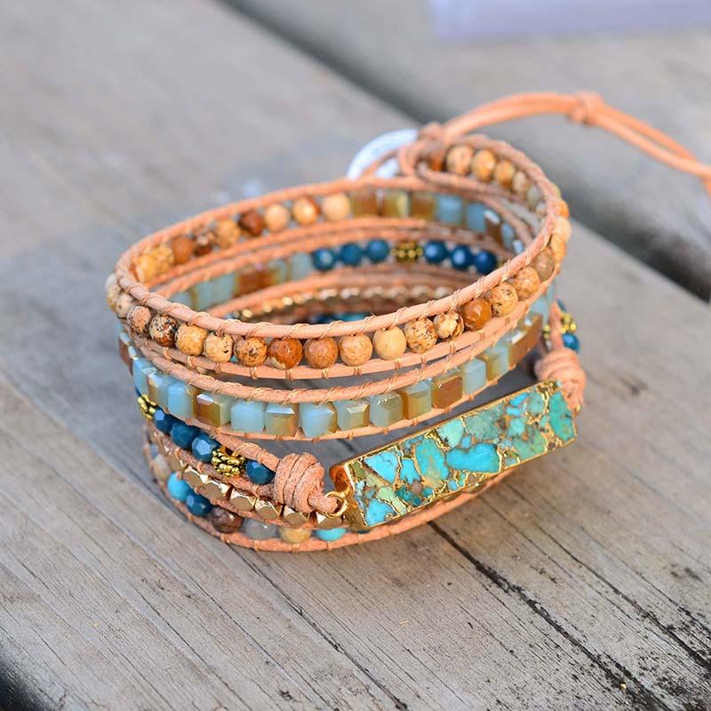 TEEPOLLO Customized Bohemian Blue Crystal Turquoise Wrap Bracelet