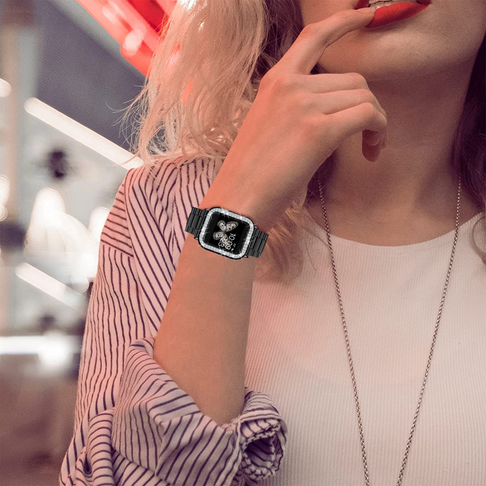 TEEPOLLO Black Resin Apple Watch Band for Women