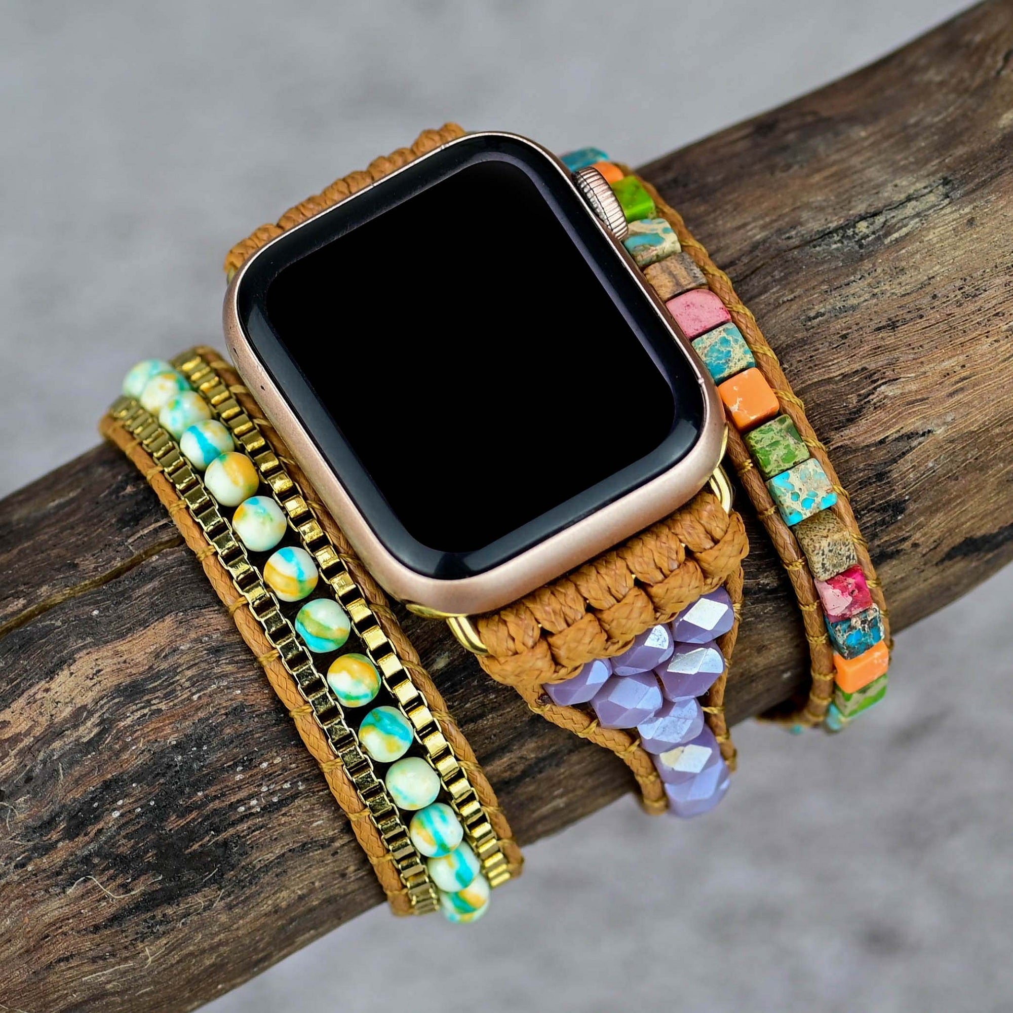 TEEPOLLO Chakra Boho Handmade Stone Beaded Apple Watch Band Strap 44mm 40mm