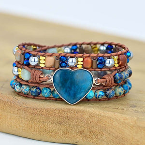 TEEPOLLO Customzied Apatite Bohemian Love Heart Wrap Bracelet