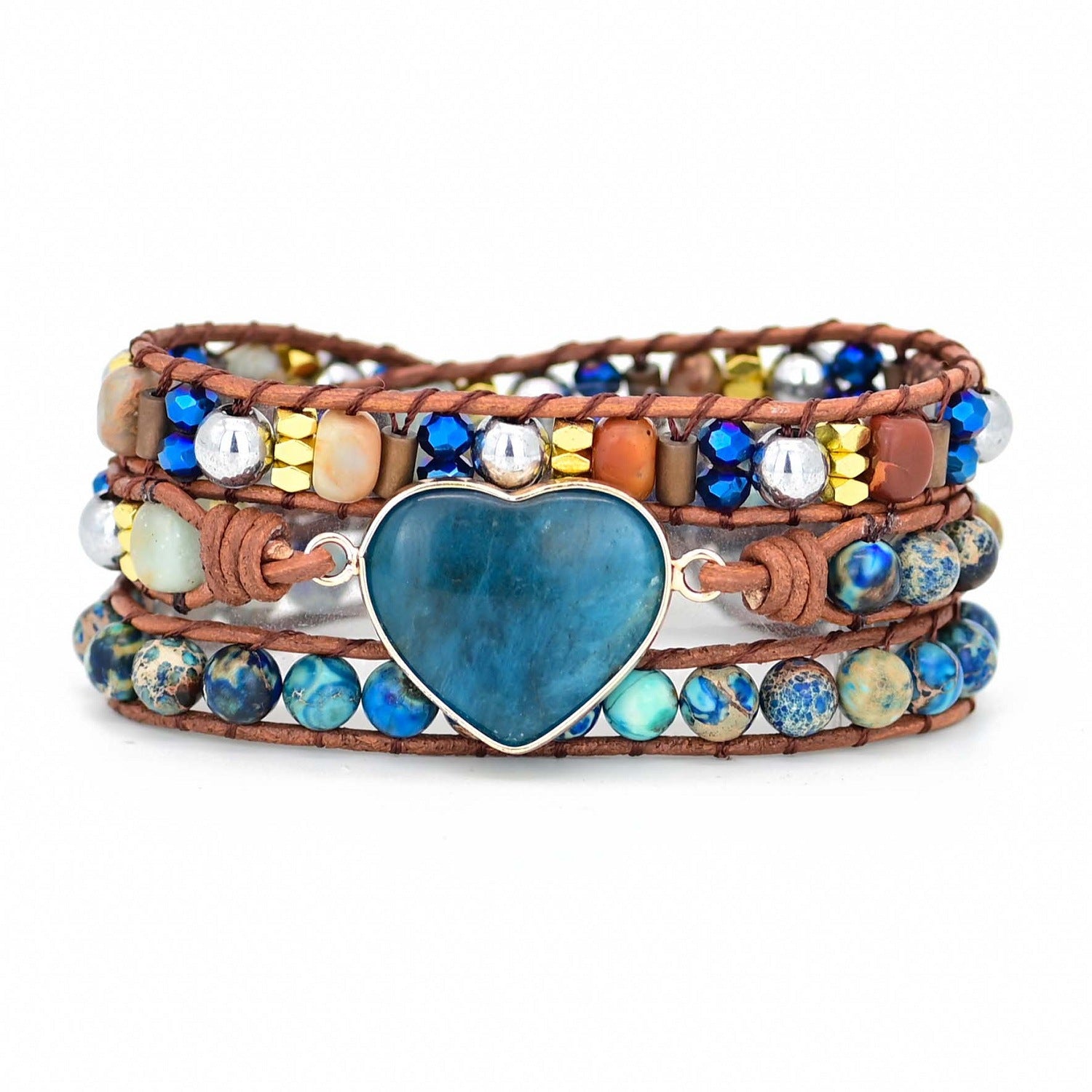 TEEPOLLO Customzied Apatite Bohemian Love Heart Wrap Bracelet