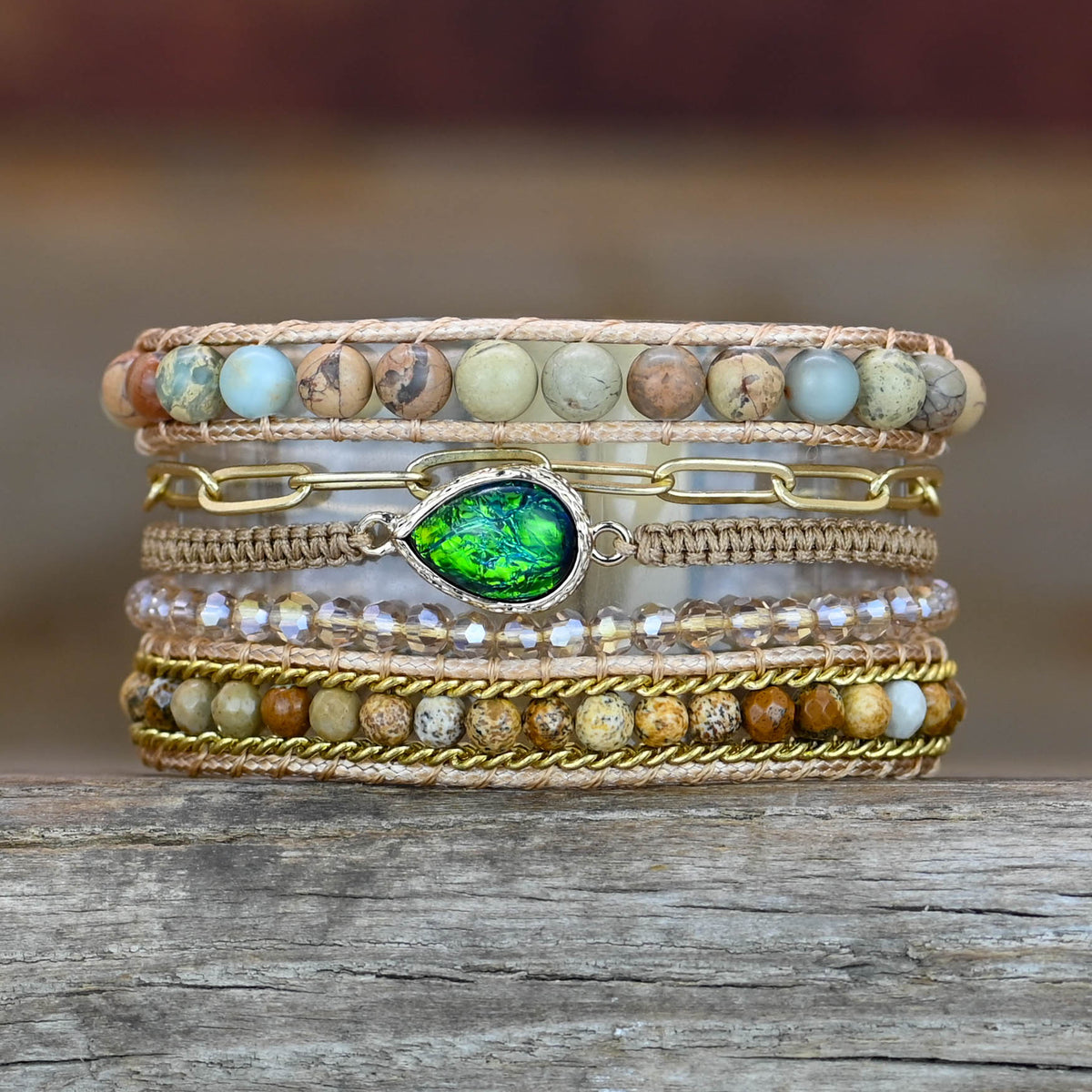 Teepollo Handamde Bohemian Stone Opal Cuff Bracelet Jewelry