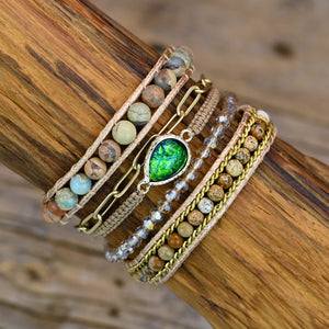 Teepollo Handamde Bohemian Stone Opal Cuff Bracelet Jewelry