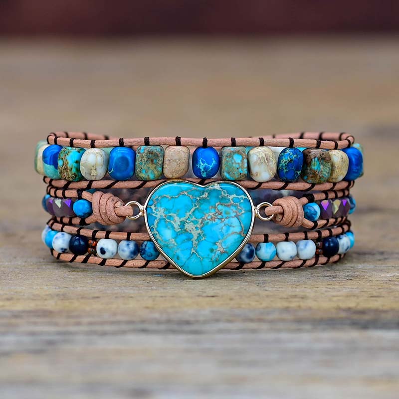 TEEPOLLO Blue Jasper Emperor Bohemian Wrap Bracelets