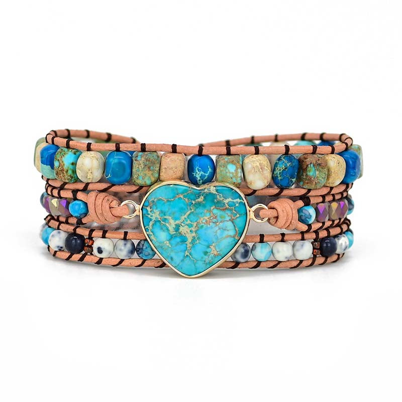 TEEPOLLO Handmade Blue Jasper Emperor Bohemian Wrap Bracelets