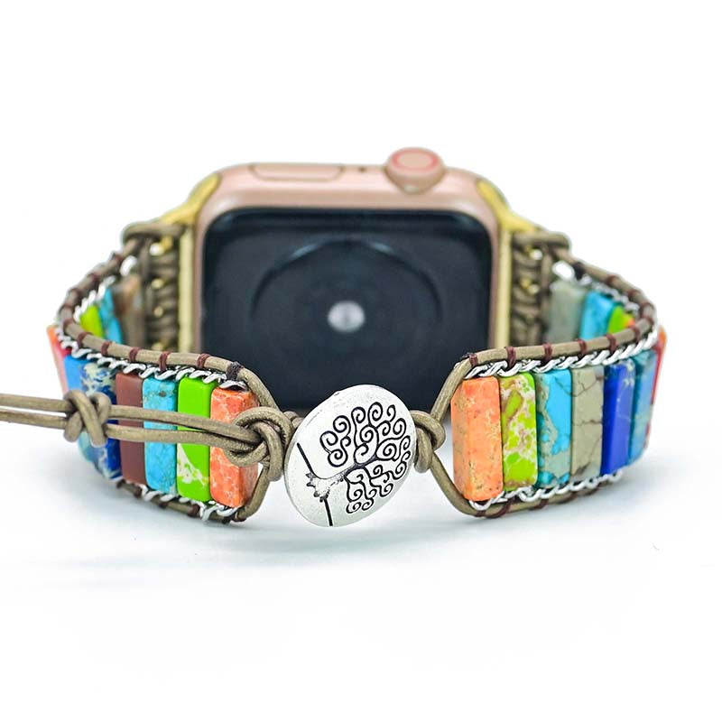 TEEPOLLO Chakra Stone Leather Apple Watch Band 44mm