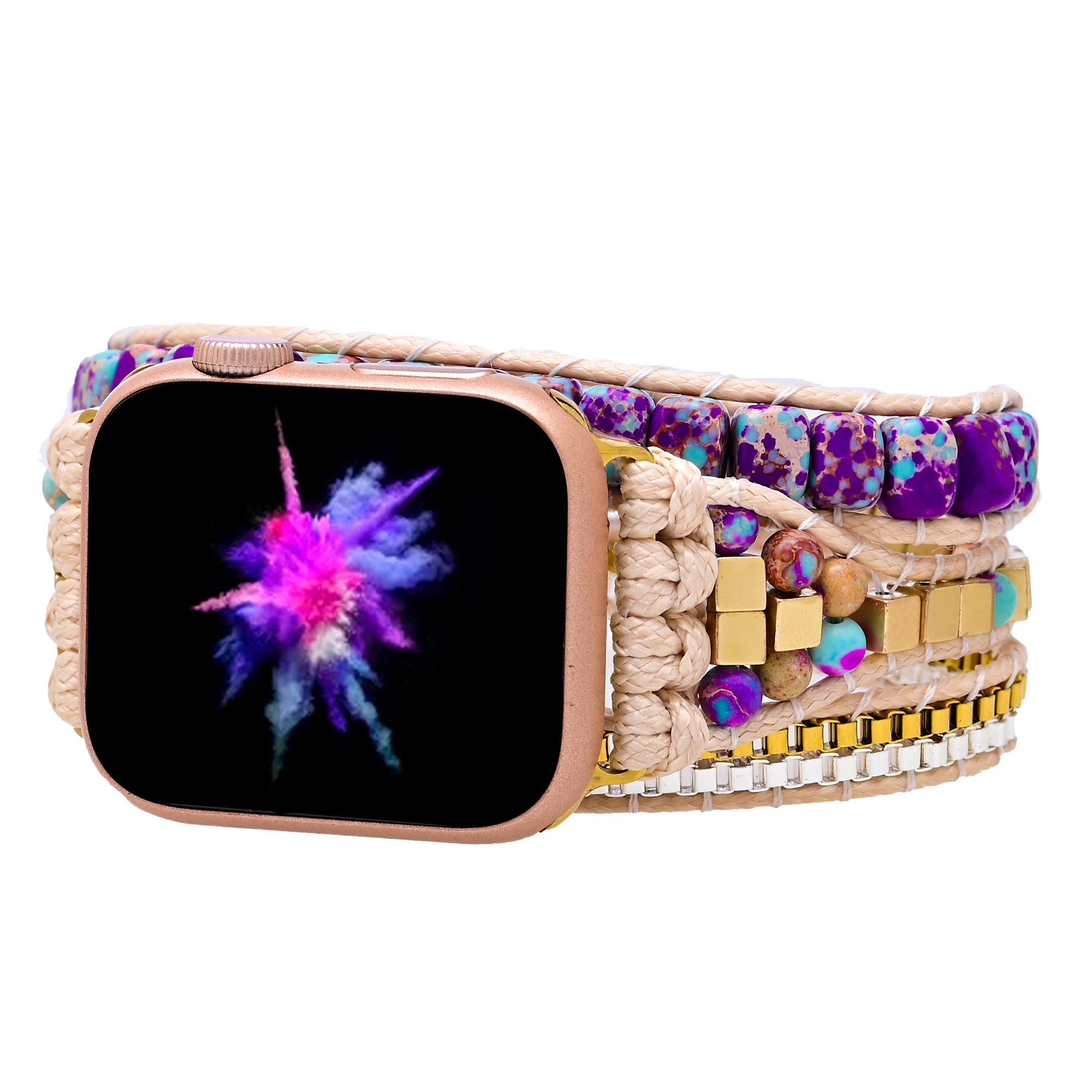 TEEPOLLO Customized Pendent Purple Jasper Stone Apple Iwatch Bracelet Band