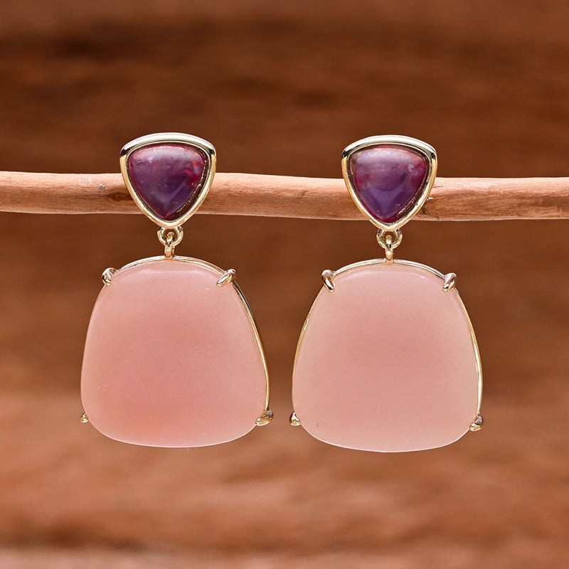 Handmade Bohemian Pink Opals Stone Dangle Earrings