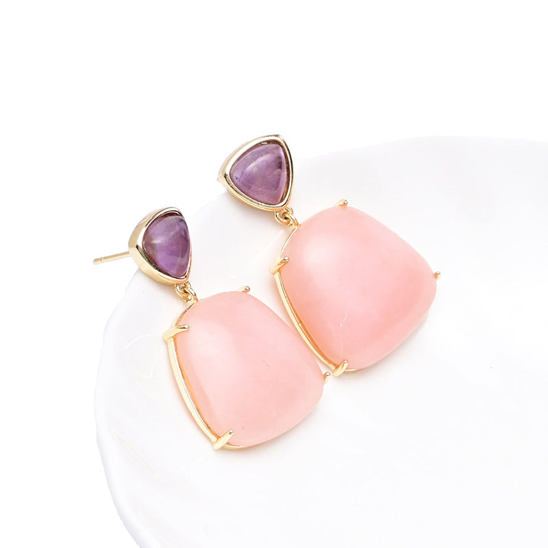 Handmade Bohemian Pink Opals Stone Dangle Earrings