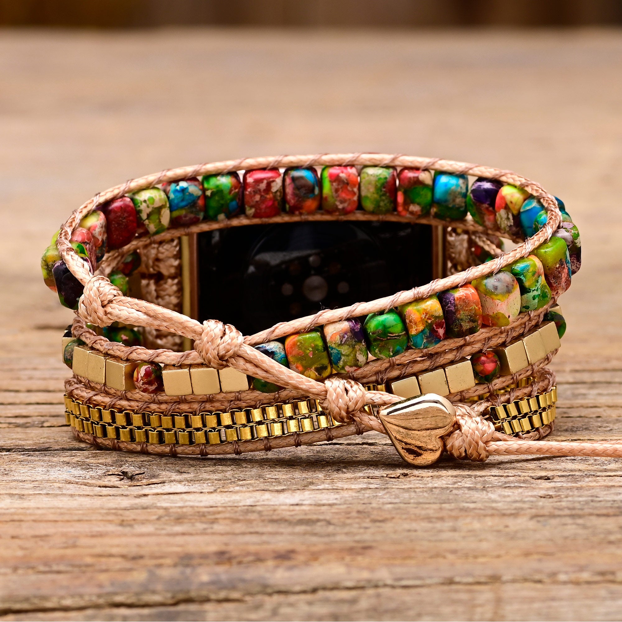TEEPOLLO Handmade Gold Stone Beads Apple IWatch Bracelet Band Strap