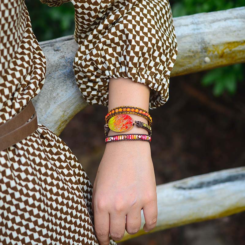 TEEPOLLO Bohemian Passion 3x Jasper Wrap Bracelets
