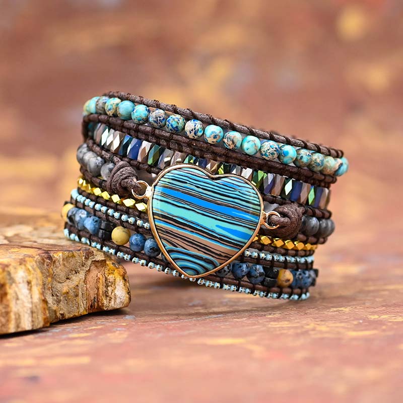 Handmade Natural Jasper Crystal Leather Wrap Bracelet