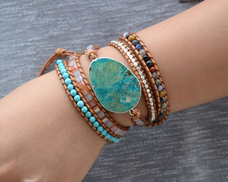 TEEPOLLO Blue Earth Jasper Stone Bracelet