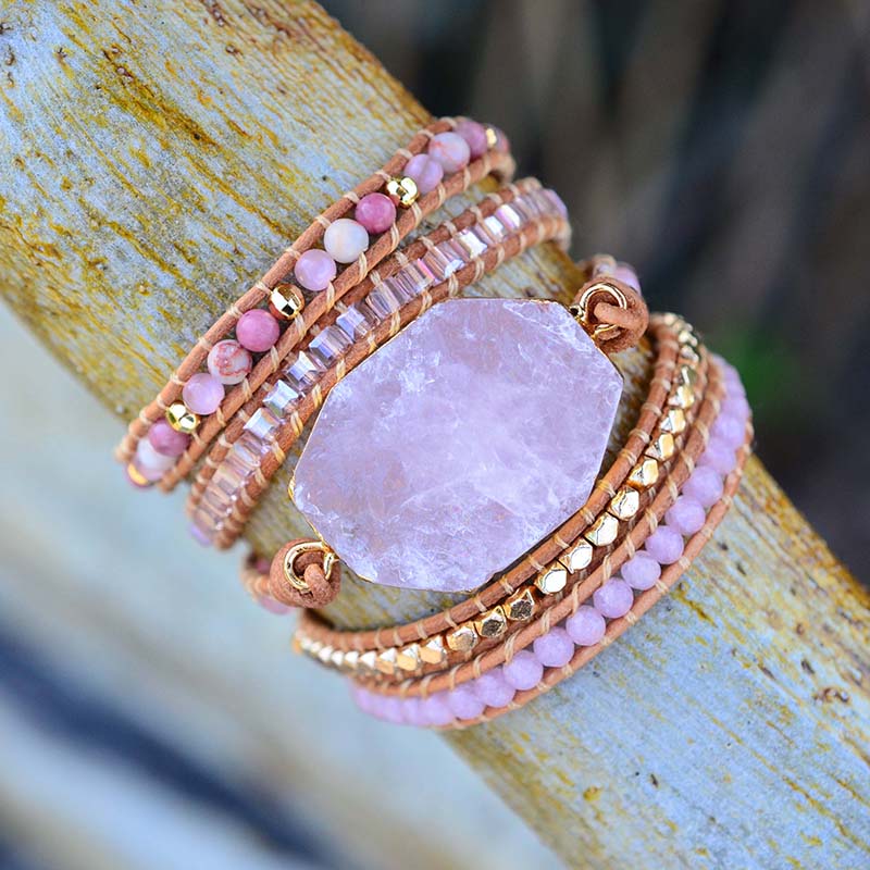 TEEPOLLO Bohemian Pink Quartz Wrap Bracelet