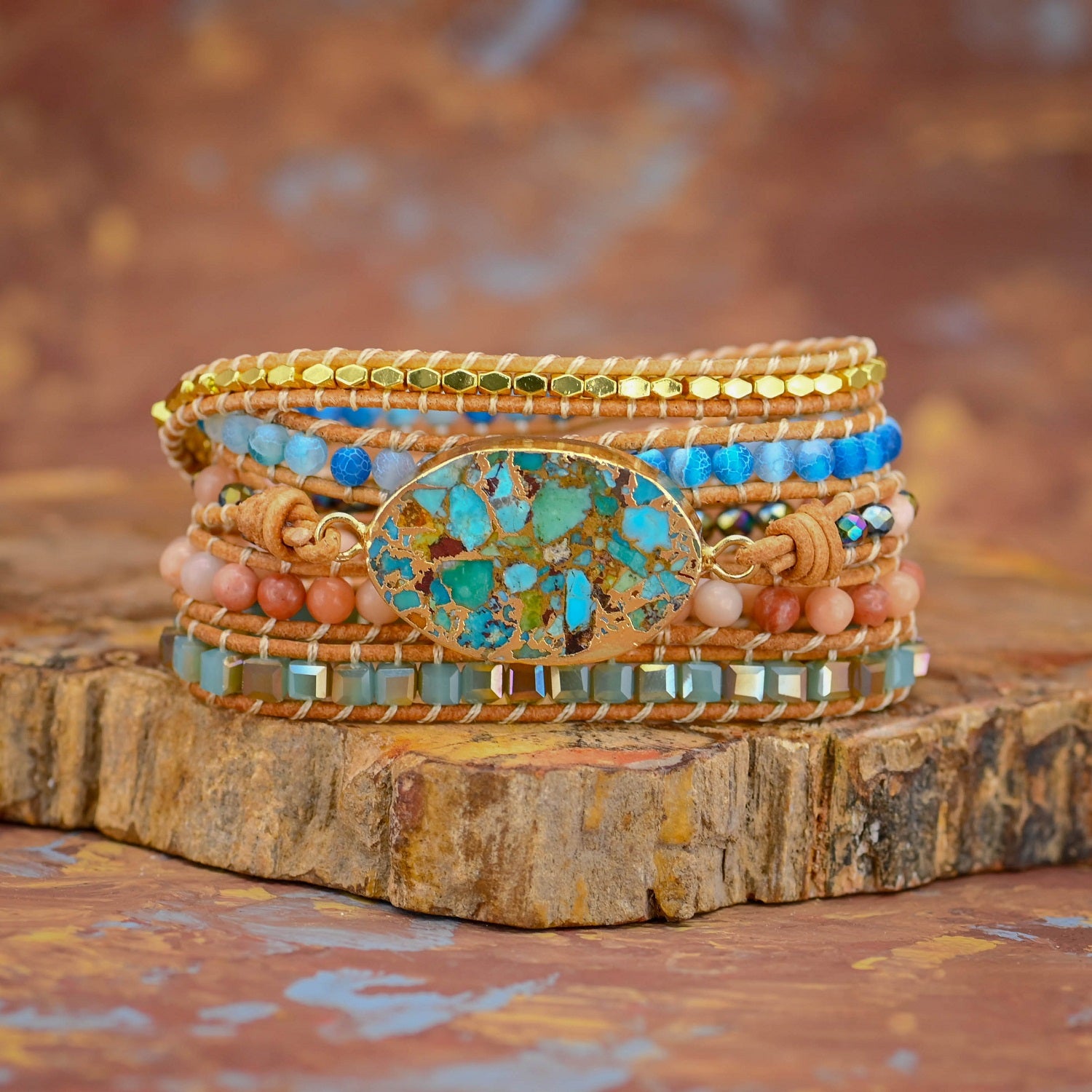 TEEPOLLO Personalized Handmade Bohemian Turquoise Stone Bracelet