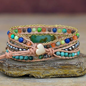 TEEPOLLO Handmade Jade Bead Love Boho Wap Bracelet for Women