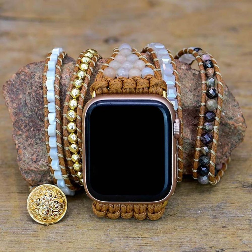 TEEPOLLO Hippie Apple Watch Bracelet Band 42mm Handmade Boho Beaded Gemstone Strap