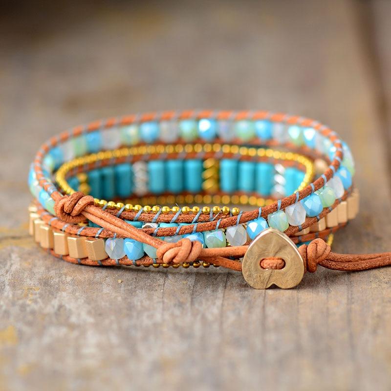 TEEPOLLO Bohemian Blue Turquoise Wrap Bracelet Jewelry