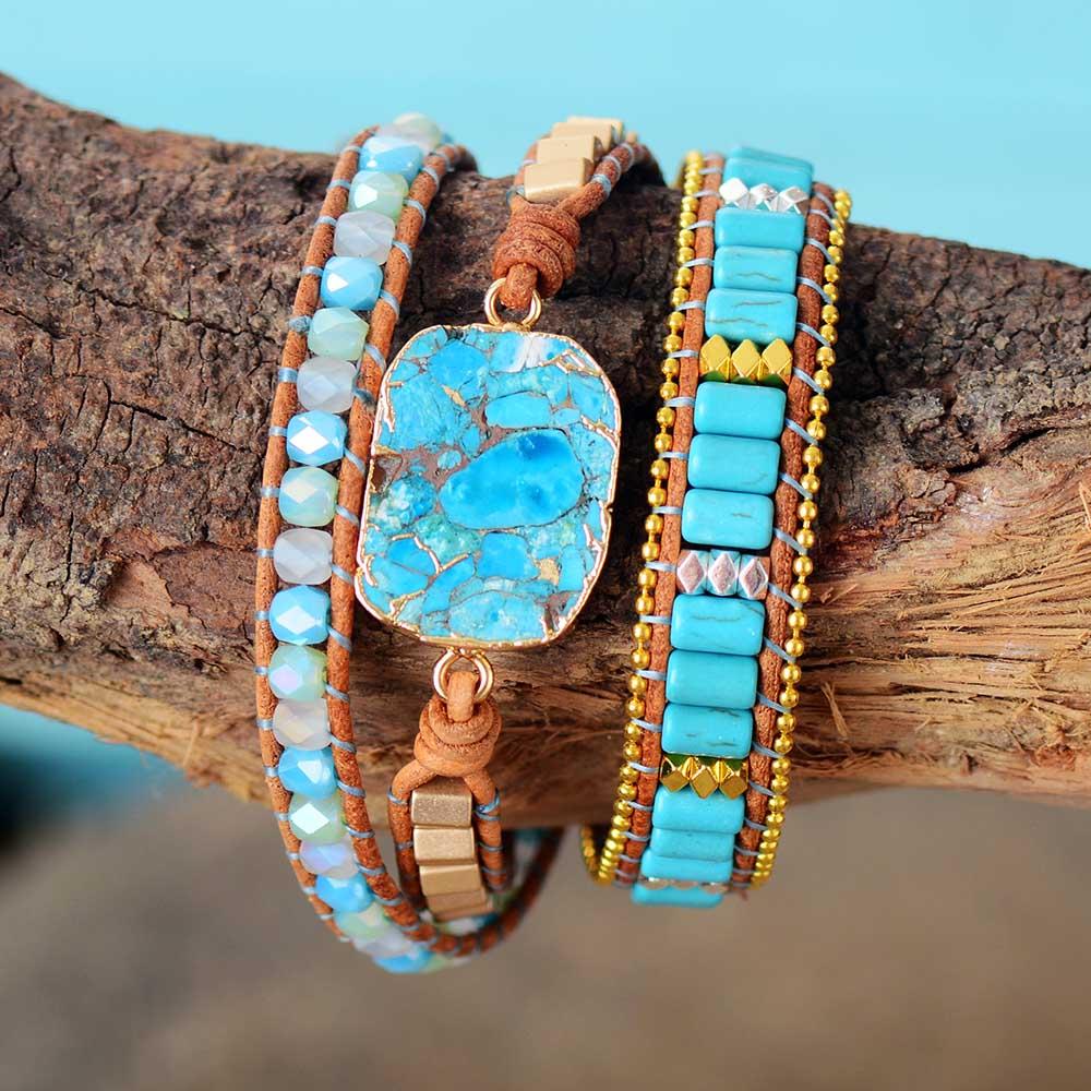 TEEPOLLO Bohemian Blue Turquoise Wrap Bracelet Jewelry